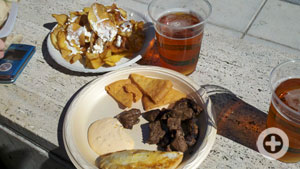 Beef tips, blue cheese chips from Larkin's, beef empanada