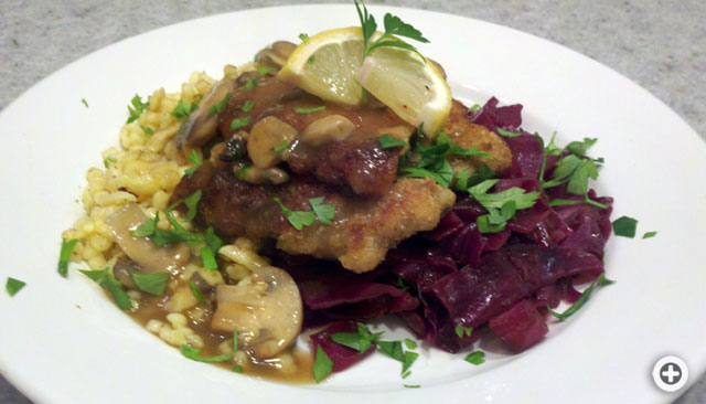 Jagerschnitzel with Spaetzle and German Red Cabbage Kraut